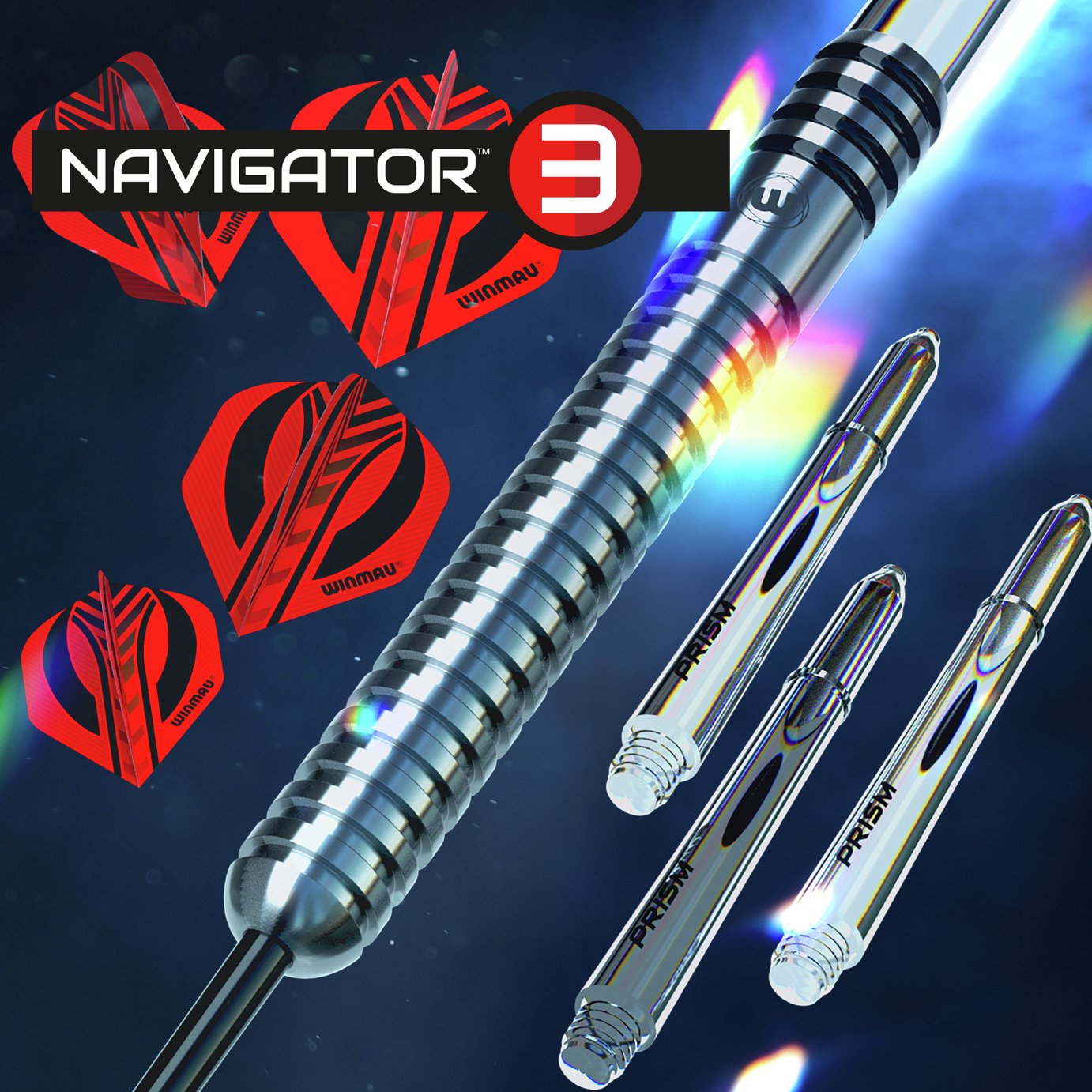 Fléchettes Winmau Navigator Series – 90% Tungstène, Fût 48,3 X 6,6 Mm, Avec Tiges Vecta Et Ailerons Prism Alpha, étui Inclus
