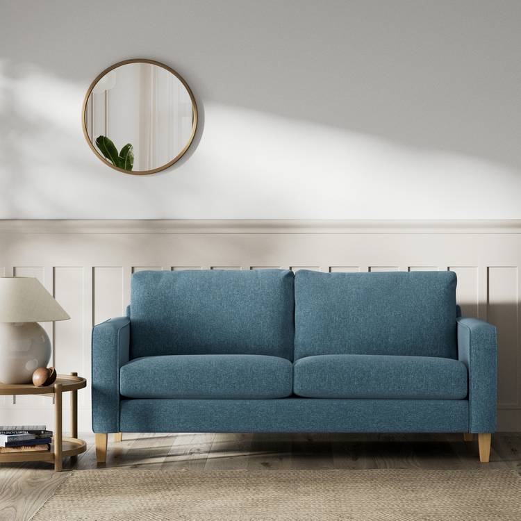 Habitat Flint Fabric 3 Seater Sofa - Blue - Ash Leg 0