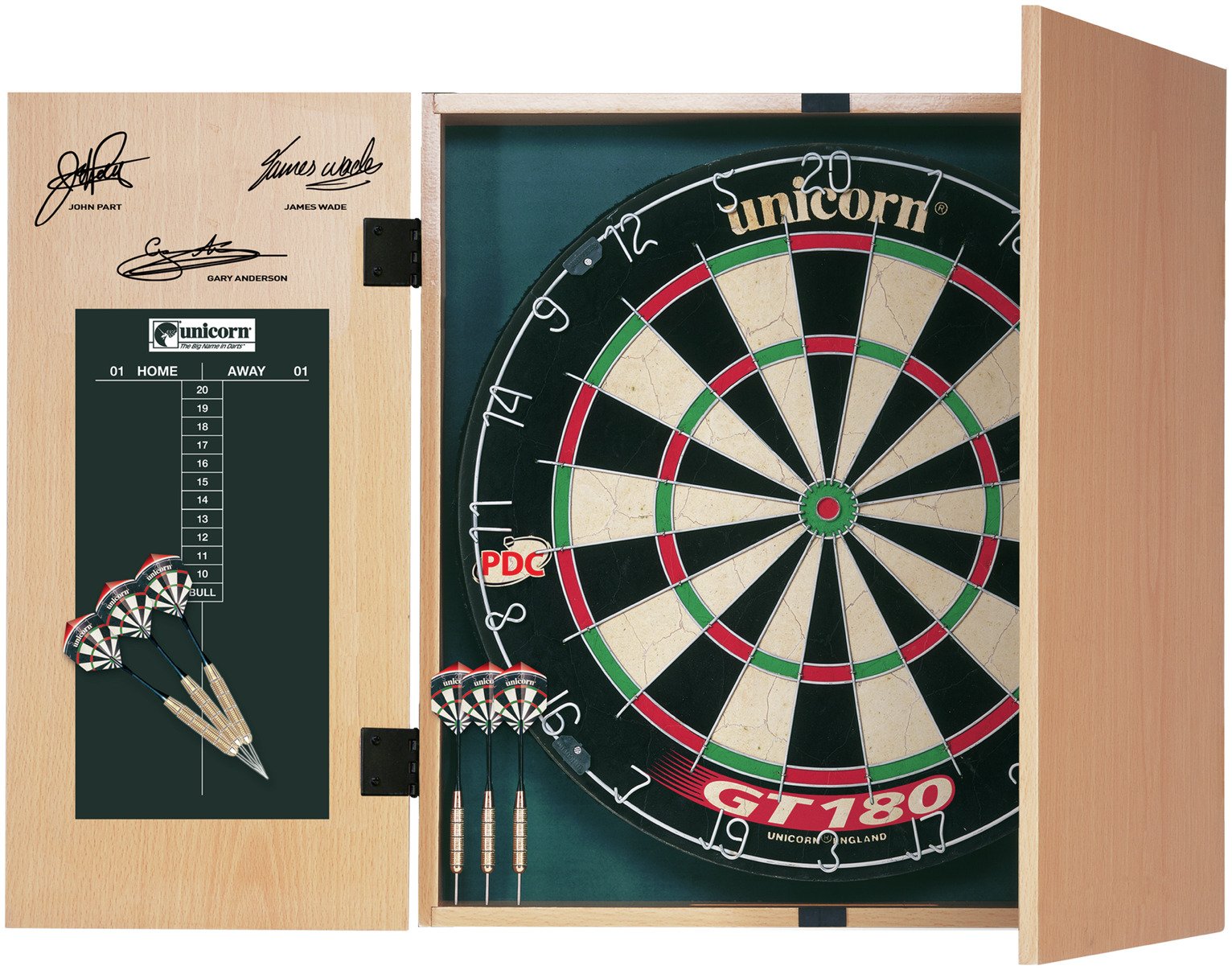 Unicorn Original Dartboard, Cabinet and 2 Sets of Darts