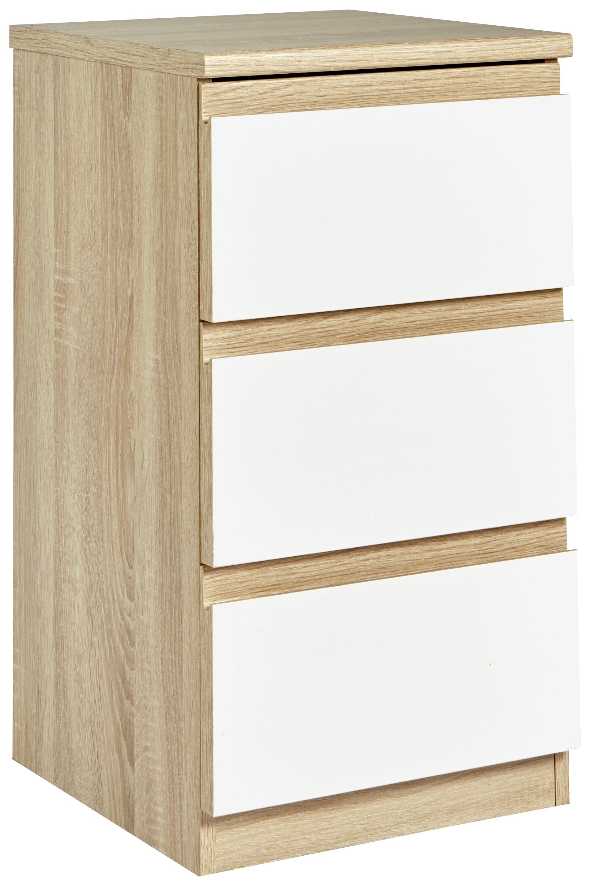 Avenue 3 Drawer Bedside Table - Oak Effect and White Gloss