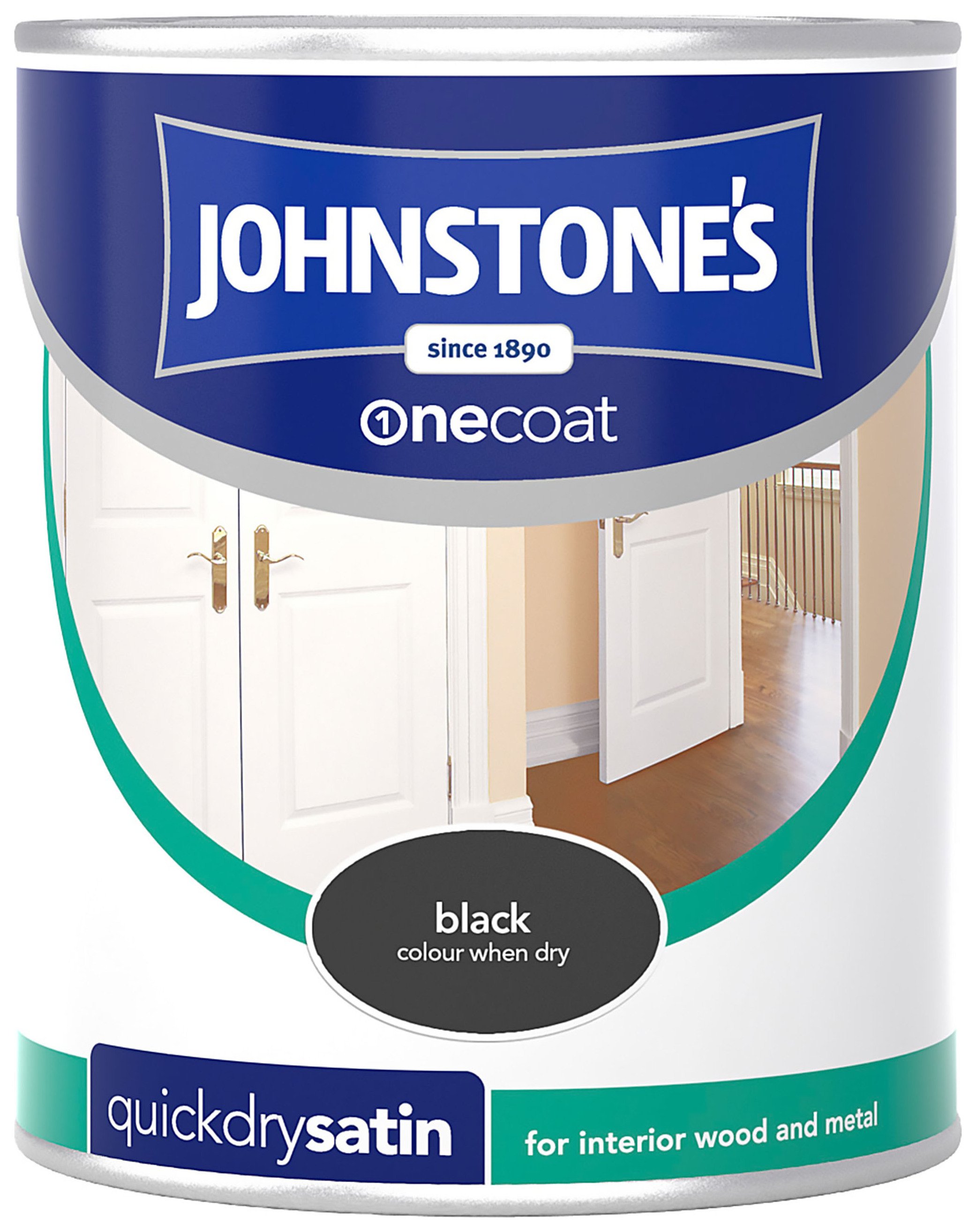 Johnstone's Quick Dry Satin Paint 750ml - Black.