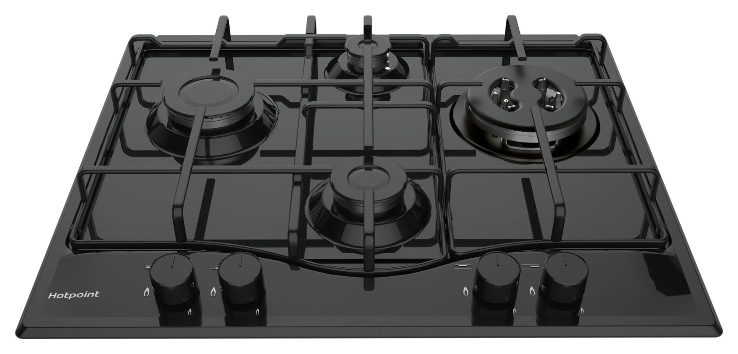 Hotpoint PCN642THBK Cast Iron Support Gas Hob - Black