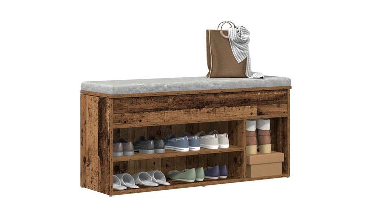 Walplus Engineered Wood Shoe Bench - Old Wood - 102 x 30.5 x 45 cm