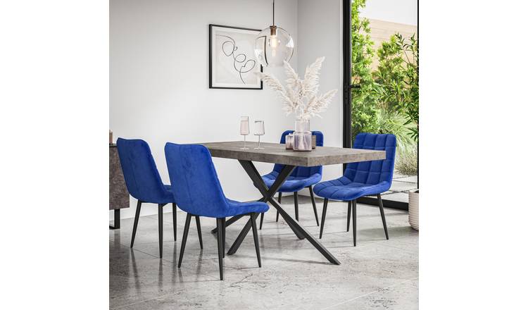 Furniture Online Donni Nova Concrete Effect Dining Table & 6 Blue Chairs