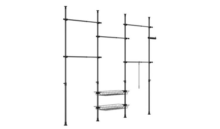 SoBuy 2 Metal Basket Hanging Rail Adjustable Clothes Rack - Black