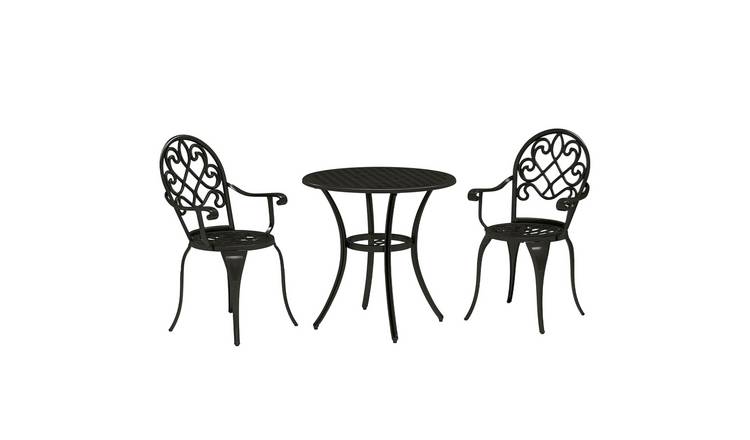 Outsunny 2 Seater Aluminium Garden Bistro Set with Adjustable Footpads - Black