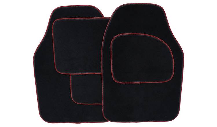 Streetwize Set of 4 Carpet Car Mats Black With Red Trim