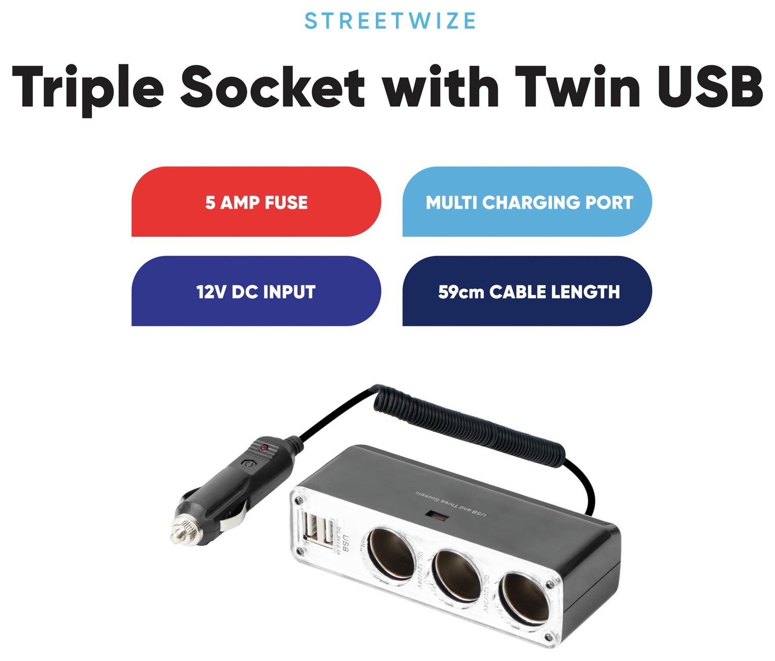 car cigarette lighter extension argos Buy Streetwize Triple 12V Socket Adapter With Two USB Ports | In-car  chargers