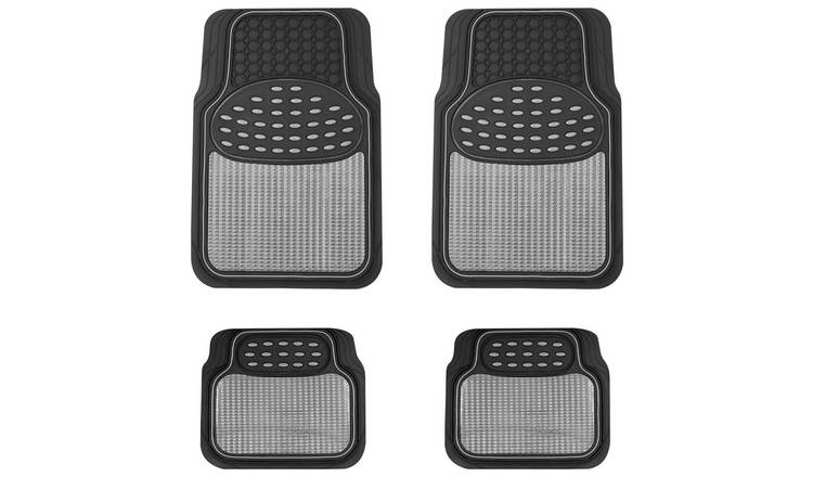 Streetwize Heavy-Duty Rubber Car Mat Set - Chrome Trim