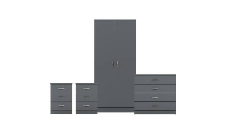 Vida Designs Riano Bedroom Set (Bedsides, 4 Drawer Chest, 2 Door Wardrobe)-Grey
