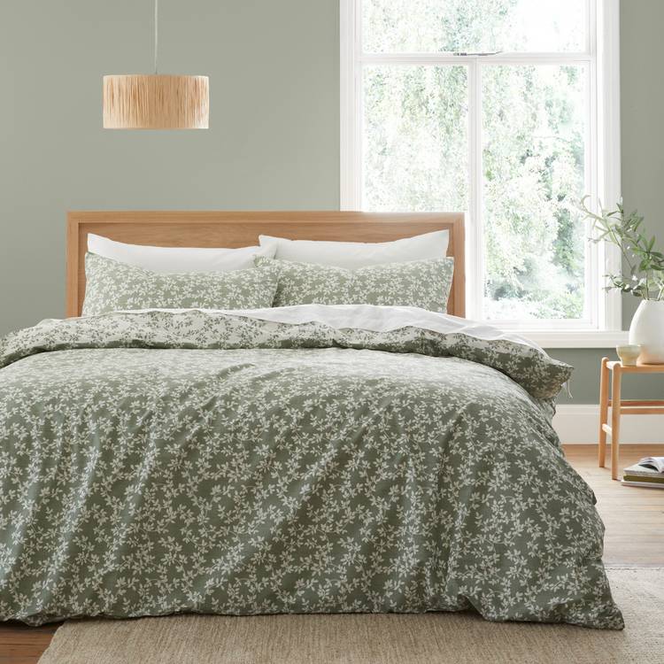 Bianca Cotton Shadow Leaves Green Bedding Set - Superking 0