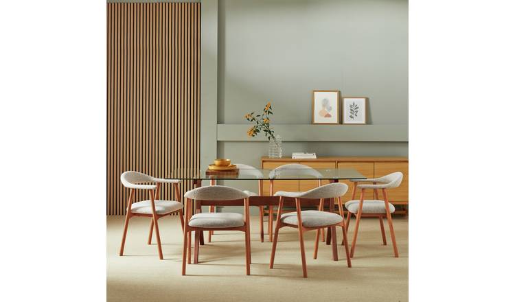 Habitat Zela Glass Walnut Dining Table & 6 Walnut Chairs