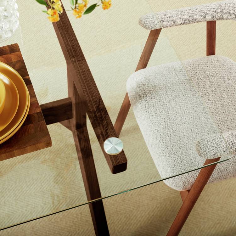 Habitat Zela Glass Walnut Dining Table & 6 Walnut Chairs 0