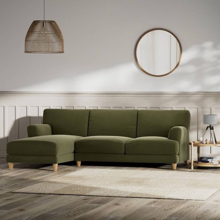 Habitat Askem Velvet Left Hand Corner Sofa - Moss Green 0