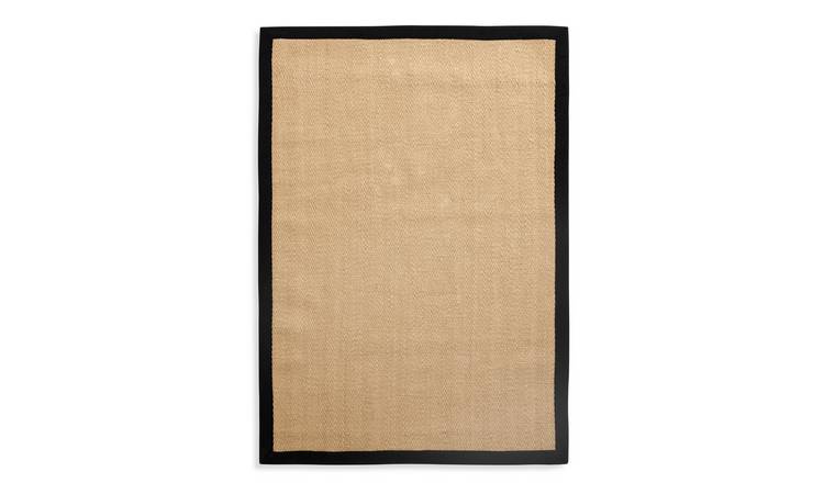 Habitat Herringbone Black Border Jute Rug - 230x160cm