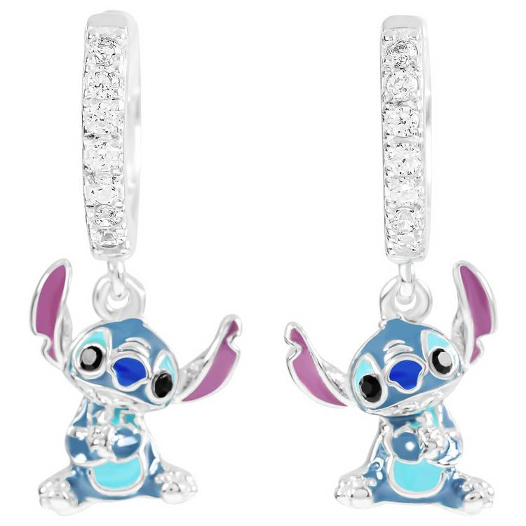 Disney Sterling Silver Stitch Charm Hoop Earrings  0