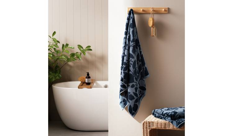 Habitat Foliage Bath Sheet - Navy