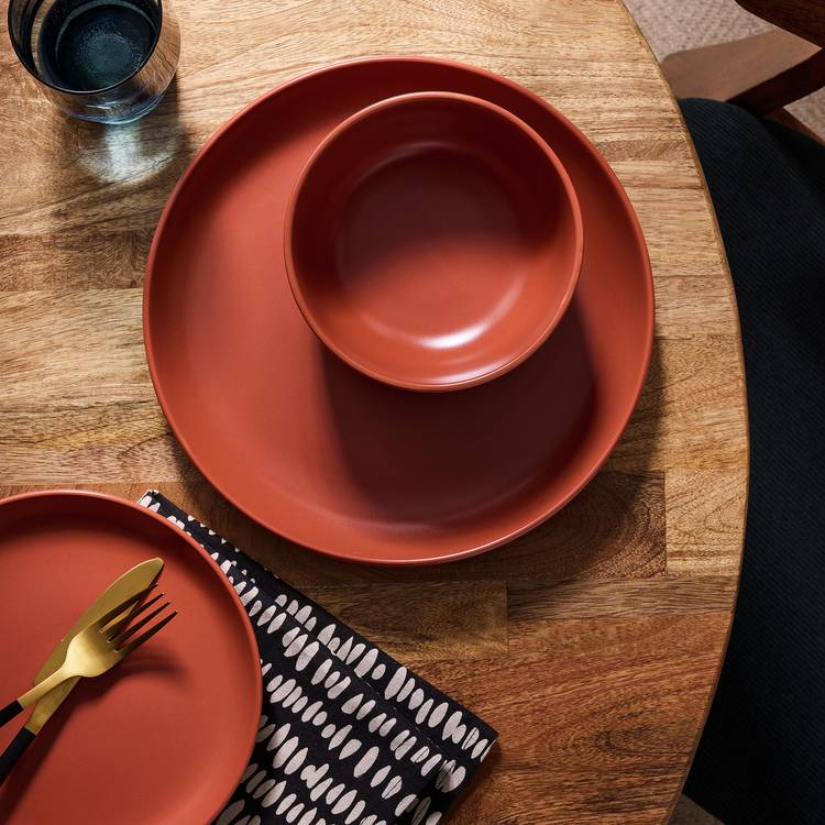 Habitat 12 Piece Stoneware Dinner Set - Rust 0