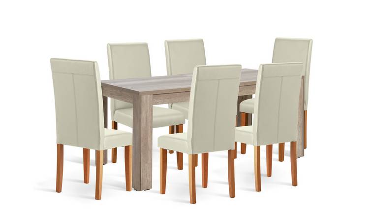 Argos Home Wood Effect Dining Table & 6 Cream Chair