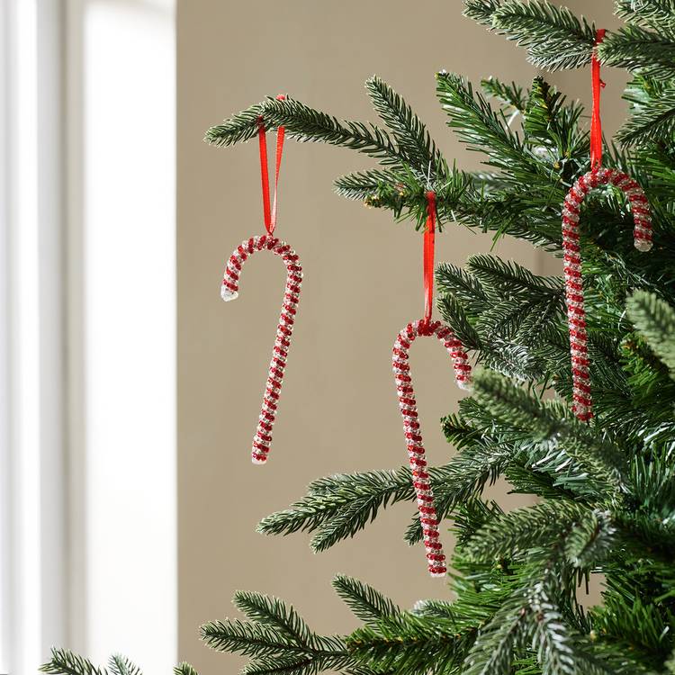 Habitat Pack of 3 Beaded Candycanes Christmas Ornament 0