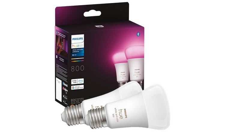 Philips Hue White and Colour E27 9W Smart LED Bulbs - 2 Pack