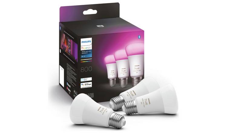 Philips Hue E27 Colour Smart LED Wi-Fi Bulb - 3 Pack