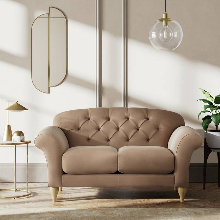 Habitat Brooker Velvet 2 Seater Sofa - Latte - Ash Leg 0