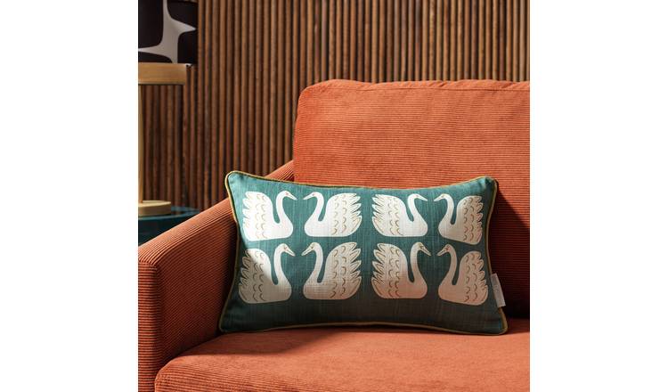 Habitat x Scion Swim Swam Swan Cushion - Green - 30x50cm 