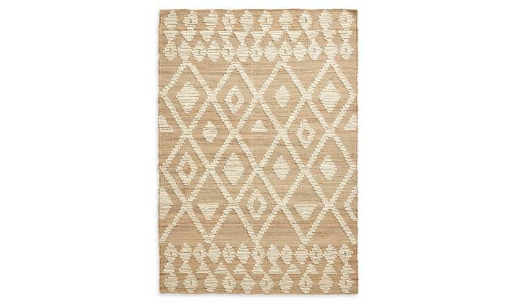 Habitat Woven Aztec Neutral Jute Flatweave Rug - 170x120cm