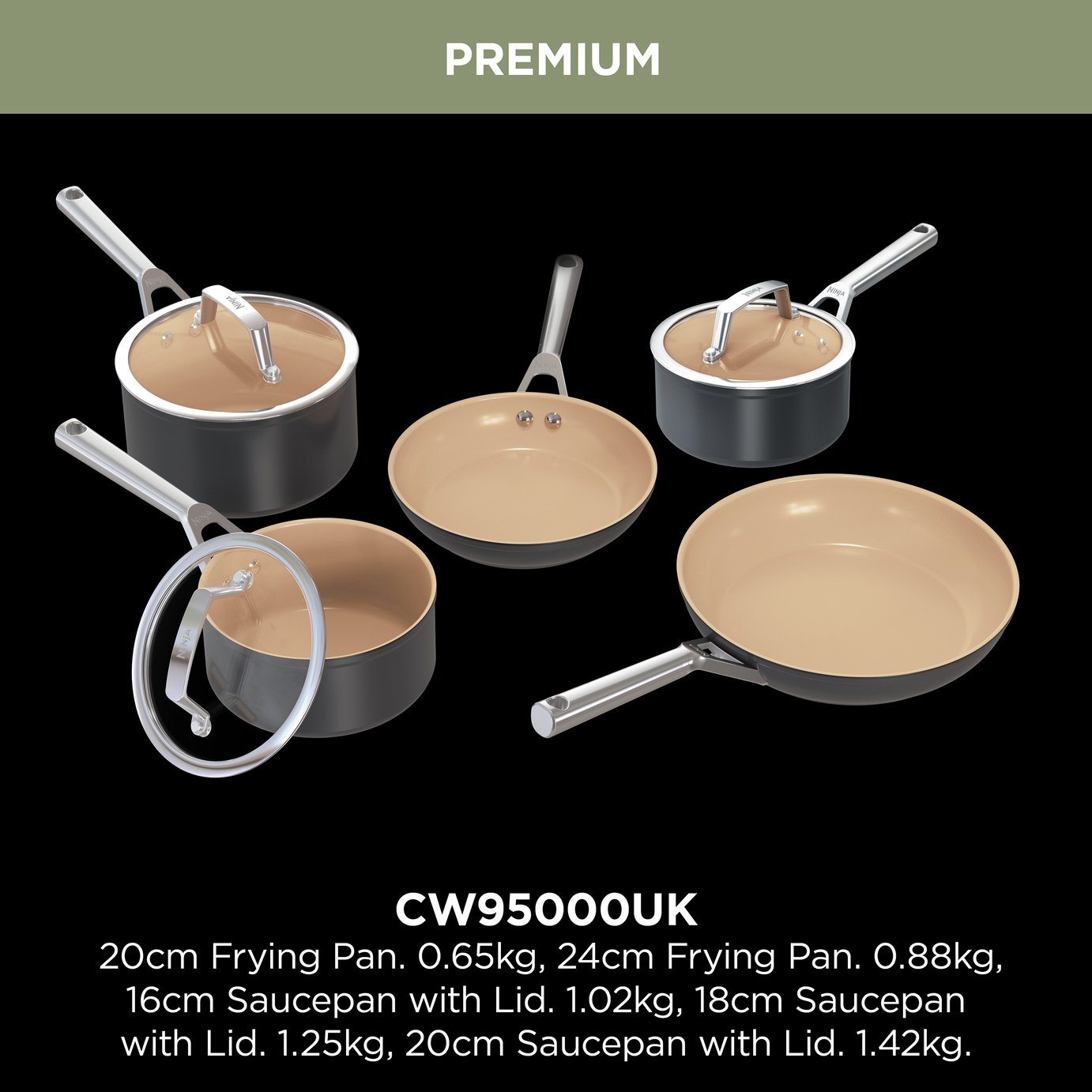 Buy Ninja Extended Life 5 Piece Ceramic Pan Set | Pan sets | Habitat