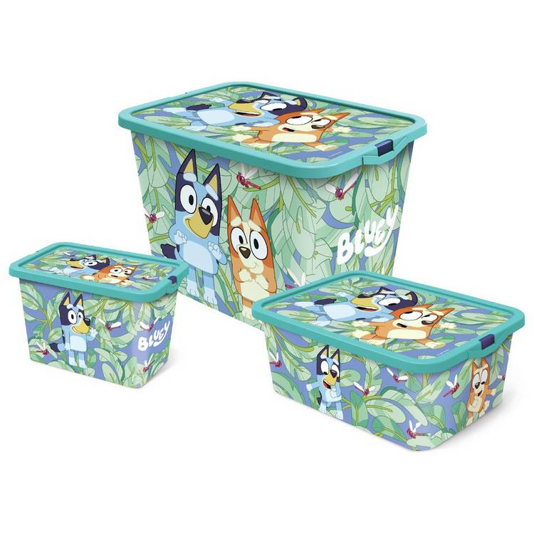 Bluey Set of 3 Mixed Storage Boxes with Lid - Blue 0