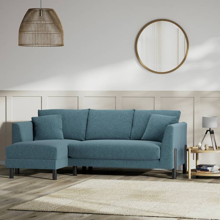 Habitat Aston Left Hand Corner Sofa - Blue - Black Leg 0
