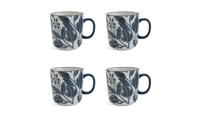 Habitat Floral Fine China Set of 4 Mugs - Navy