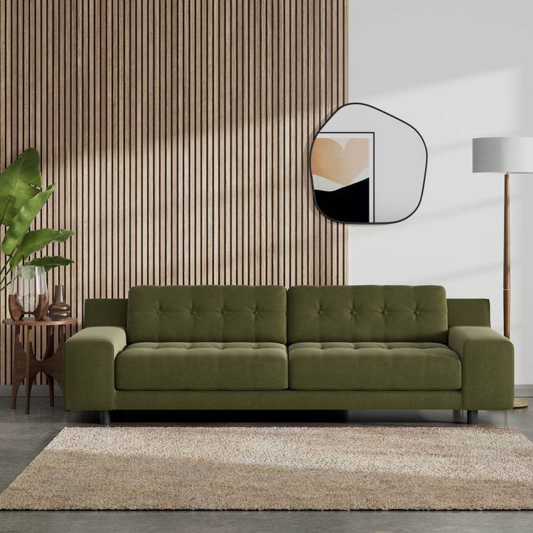 Habitat Hendricks Velvet 4 Seater Sofa - Green - Black Leg 0