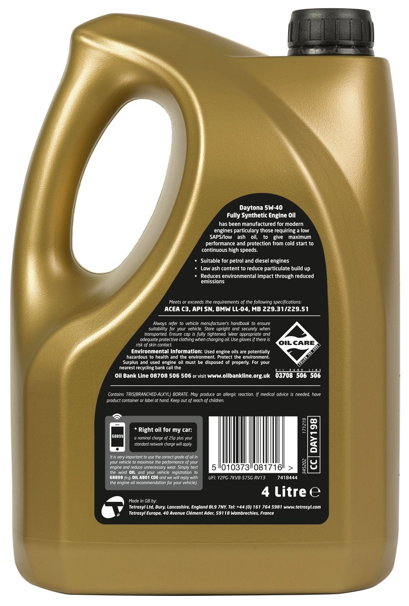 Daytona 5W40 Fully Synthetic Oil 4L Review