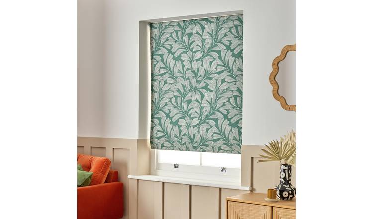 Habitat Linear Leaves Blackout Green Roller Blind - 120cm