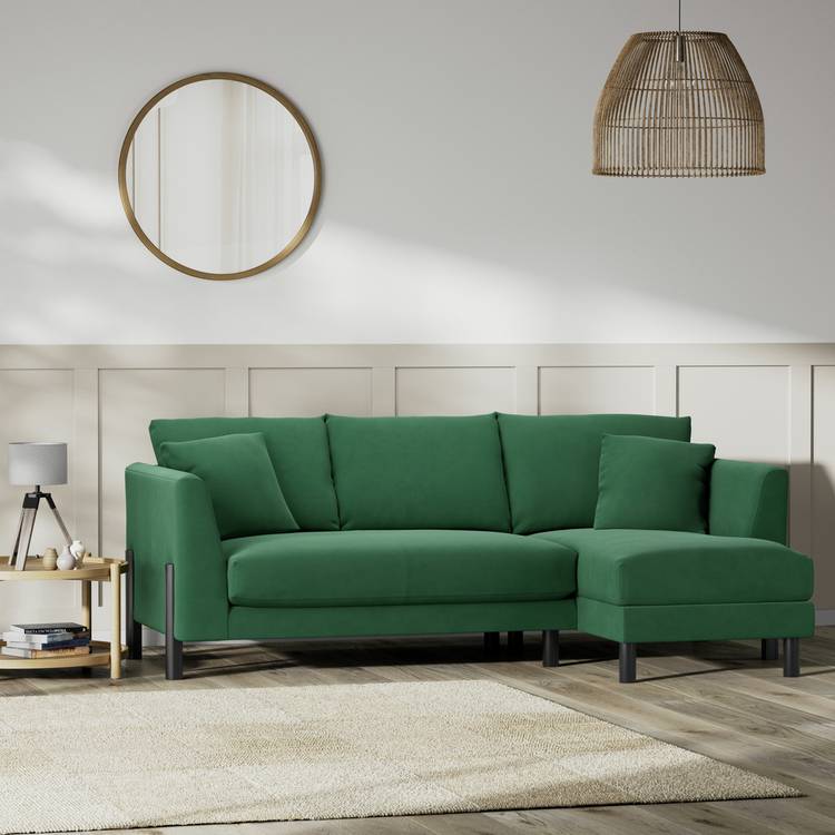 Habitat Aston Right Hand Corner Sofa - Green - Black Leg 0