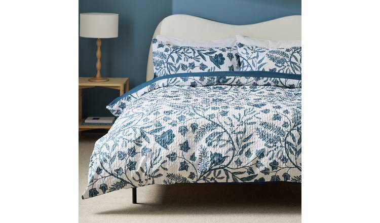 Habitat Foliage Heatset White & Blue Bedding Set - King size