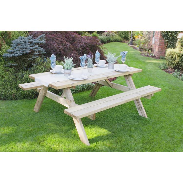 Forest Garden 8 Seater Wooden Rectangular Picnic Table  0