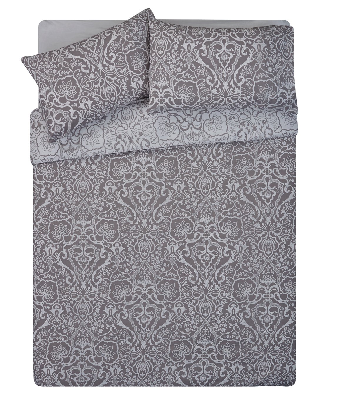 Argos Home Grey Lace Damask Bedding Set - Double
