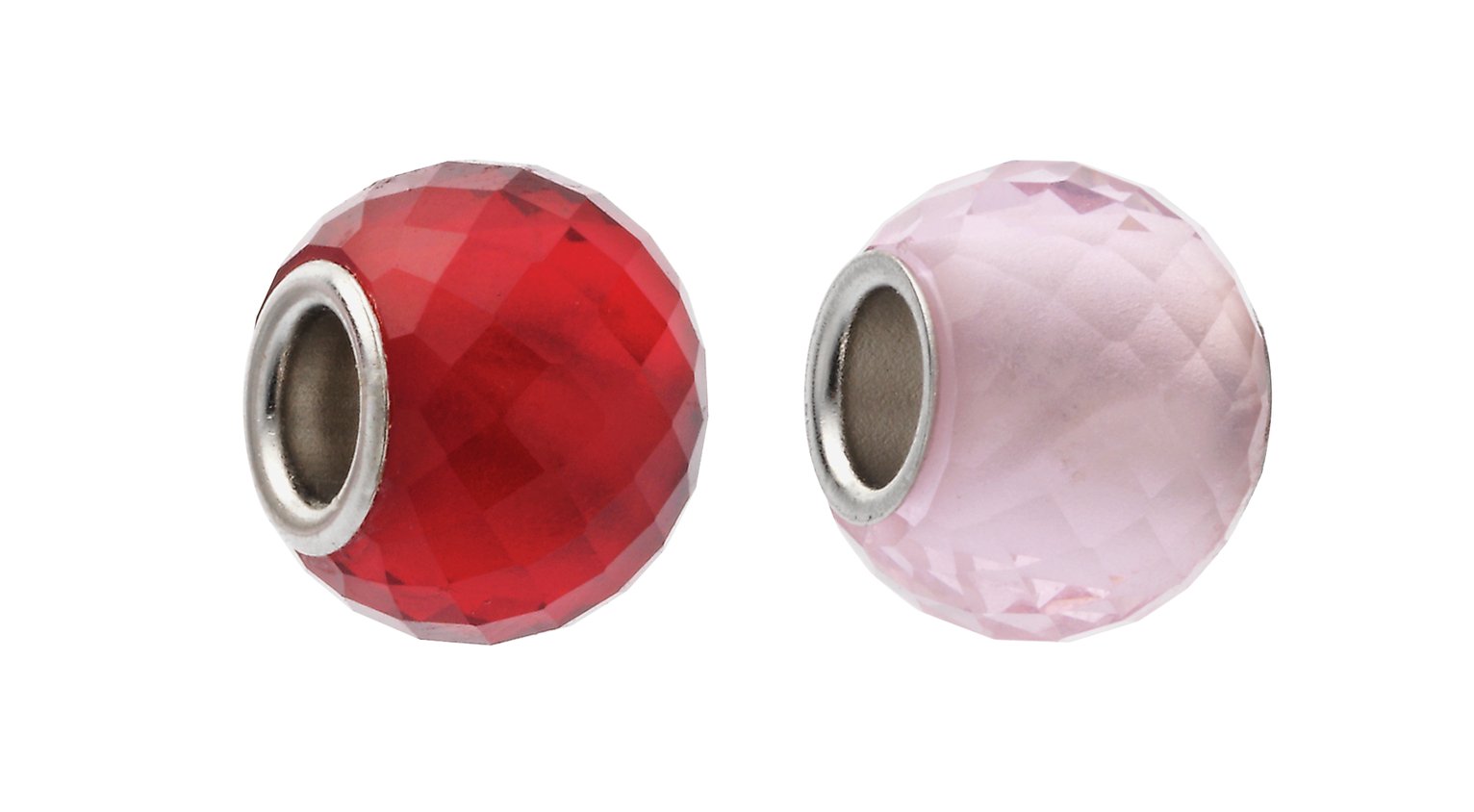 Moon & Back Silver Faceted Red Glass Beads - Set of 2