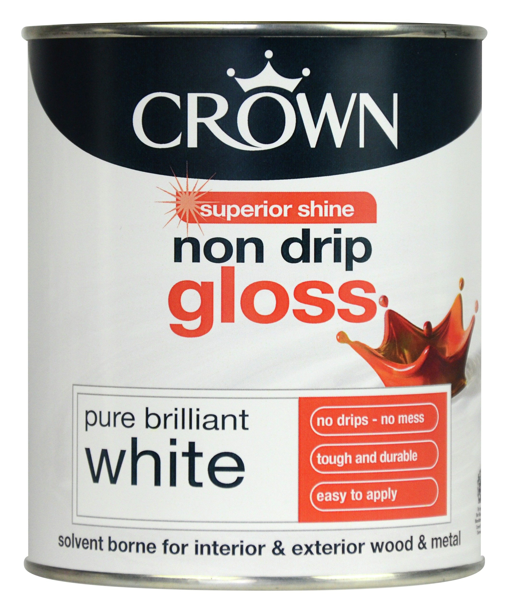 Crown Non Drip Gloss Paint 750ml - Pure Brilliant White