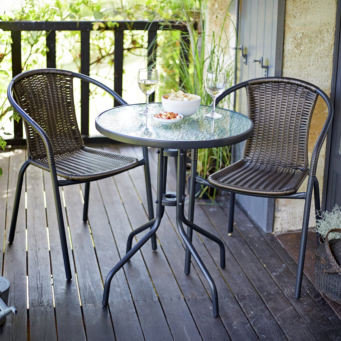 Argos Home 2 Seater Rattan Effect Garden Bistro Set - Brown