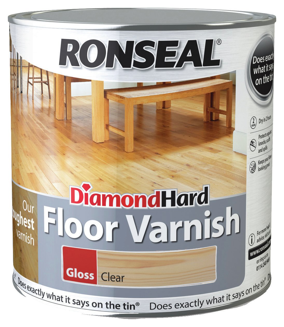 Ronseal Diamond Hard Floor Varnish 2.5L - Clear Satin.