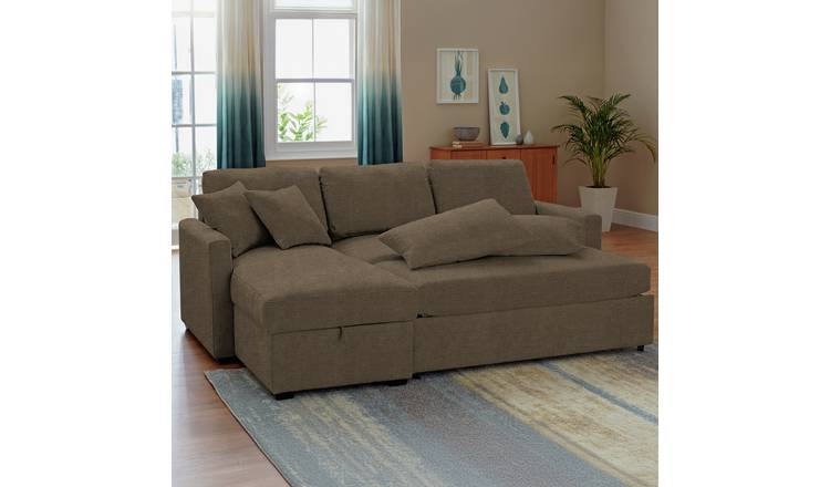 Habitat Reagan Fabric Left Hand Corner Sofa Bed - Chocolate