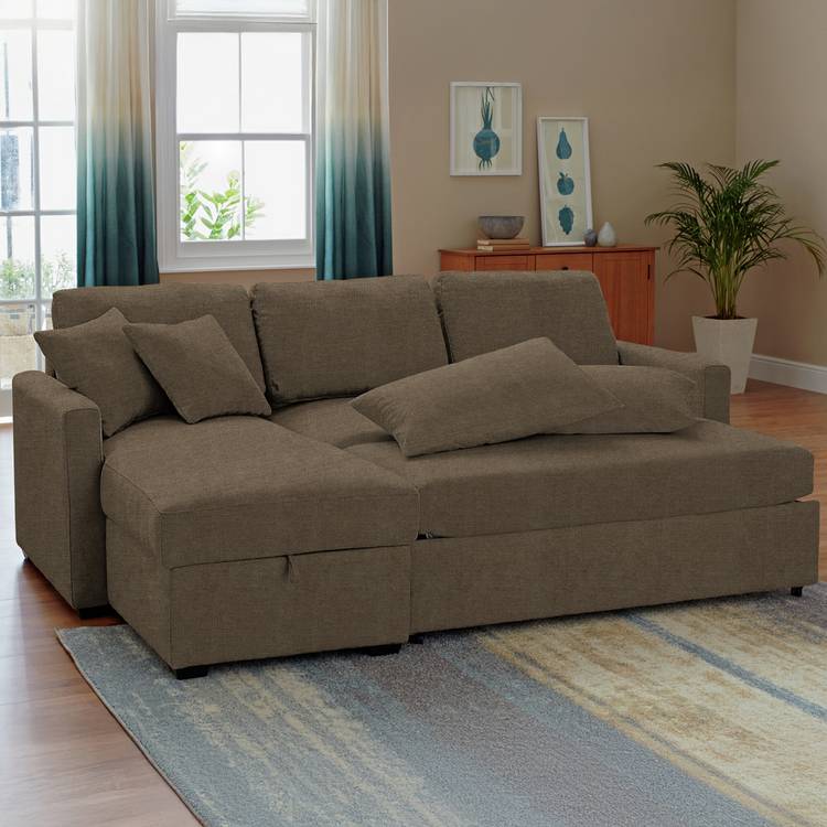 Habitat Reagan Fabric Left Hand Corner Sofa Bed - Chocolate 0