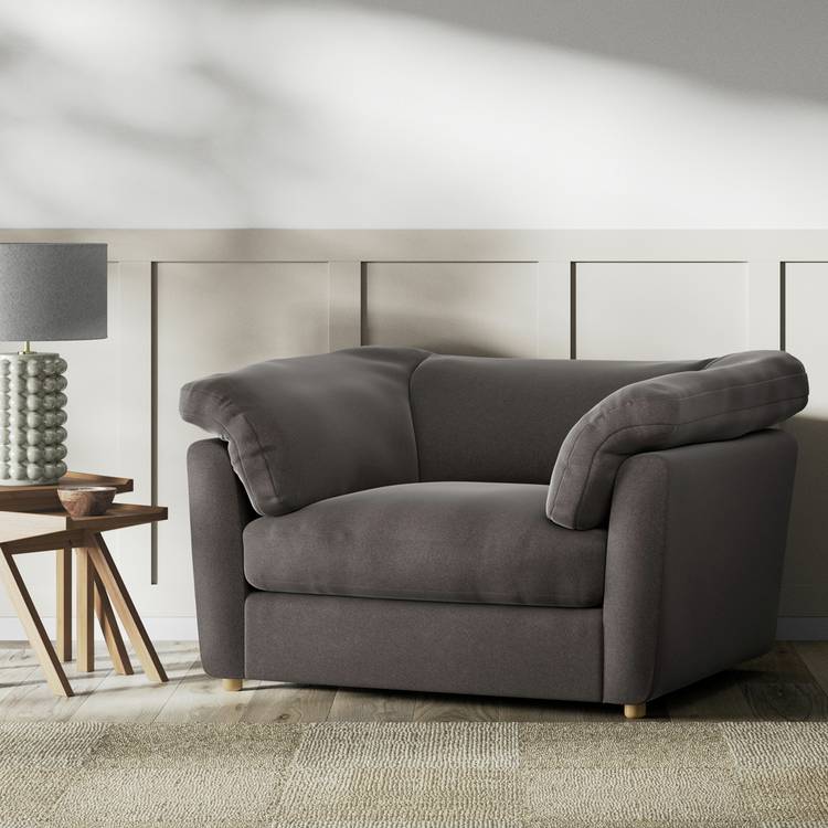 Habitat Wynn Velvet Cuddle Chair - Slate Grey  - Ash Leg 0