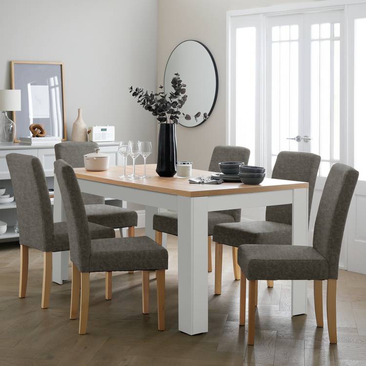 Argos Home Preston Ext Grey Dining Table & 6 Charcoal Chairs 0