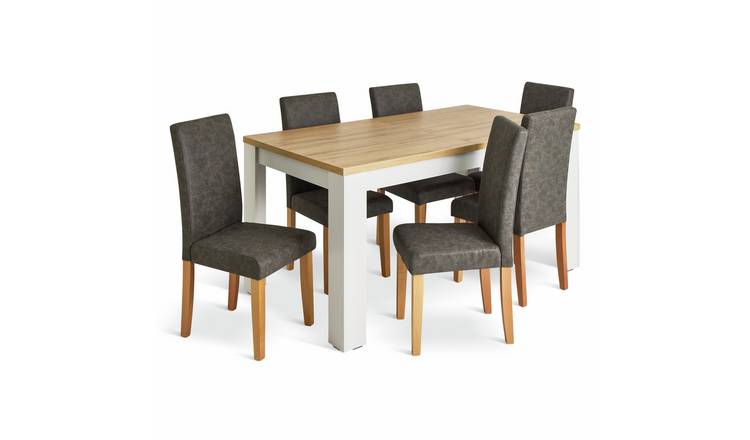 Argos Home Preston Ext Grey Dining Table & 6 Charcoal Chairs