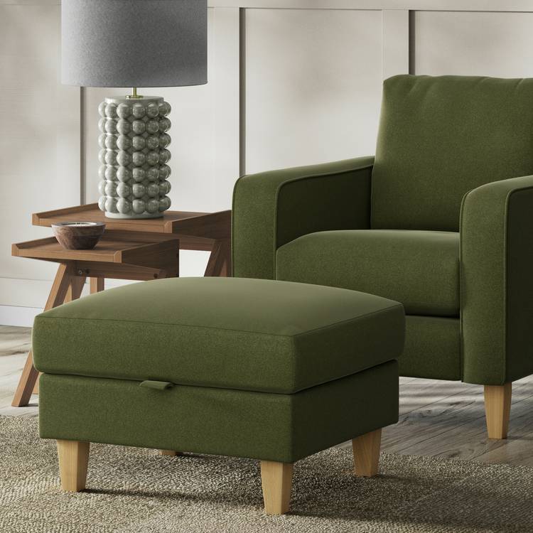 Habitat Felin Velvet Storage Footstool - Moss Green 0